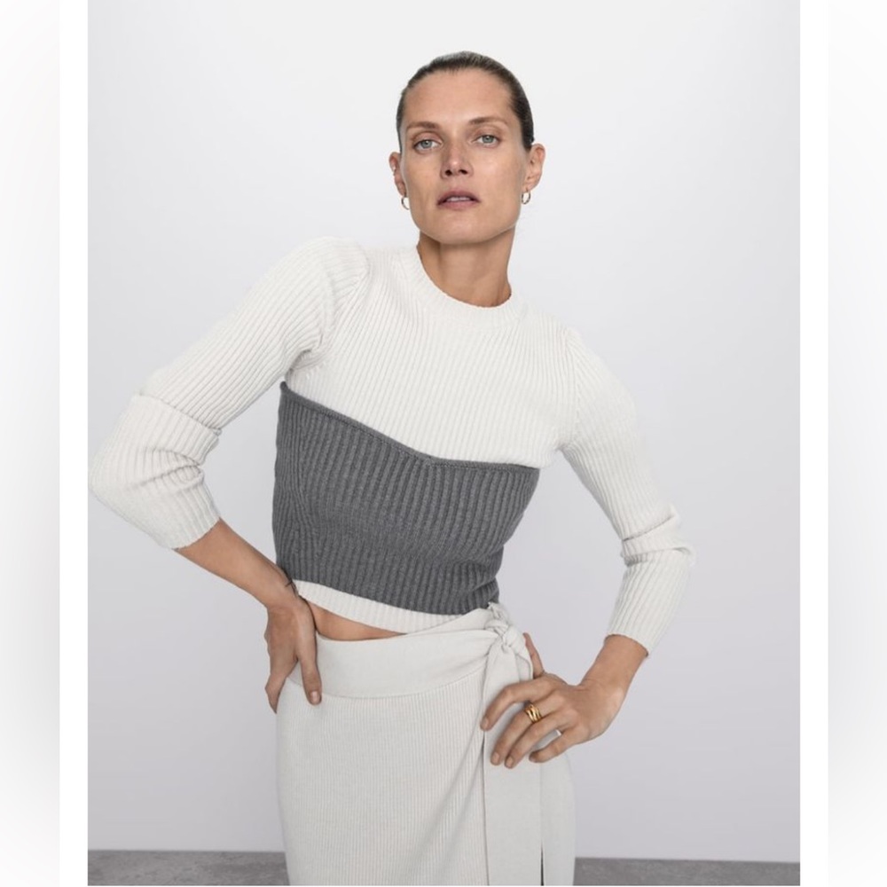 Zara Stone Grey Knit Tube Corset Bustier Crop Sweetheart Top Minimal Size S NWT - Picture 6 of 16